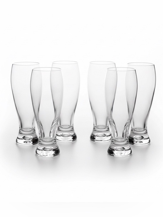 Krosno Other - Set of 6 Crate and Barrel Crystal Krosno Bubble Base Pilsner Glasses Poland